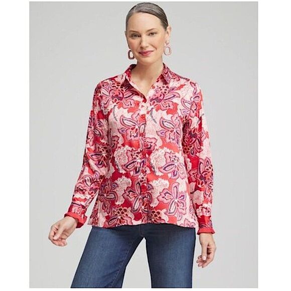 Chico's Floral Blouse Size 1.5 (10) Lightweight Floral - Picture 1 of 13